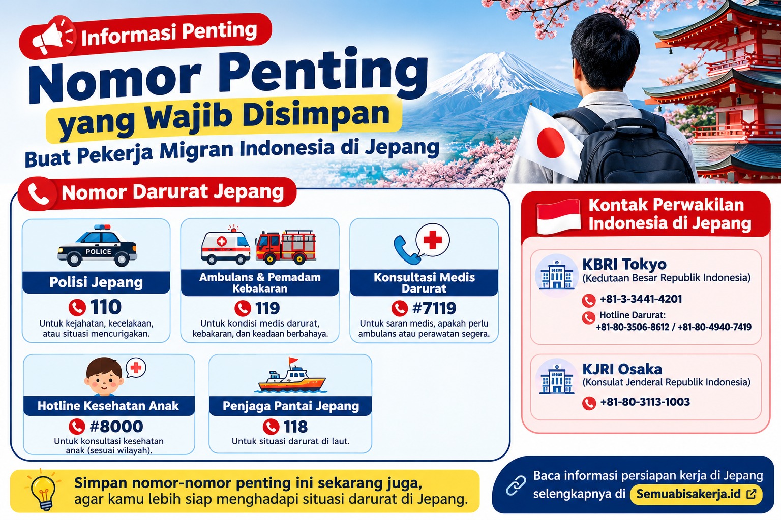 Nomor Penting yang Wajib Disimpan untuk Pekerja Migran Indonesia di Jepang